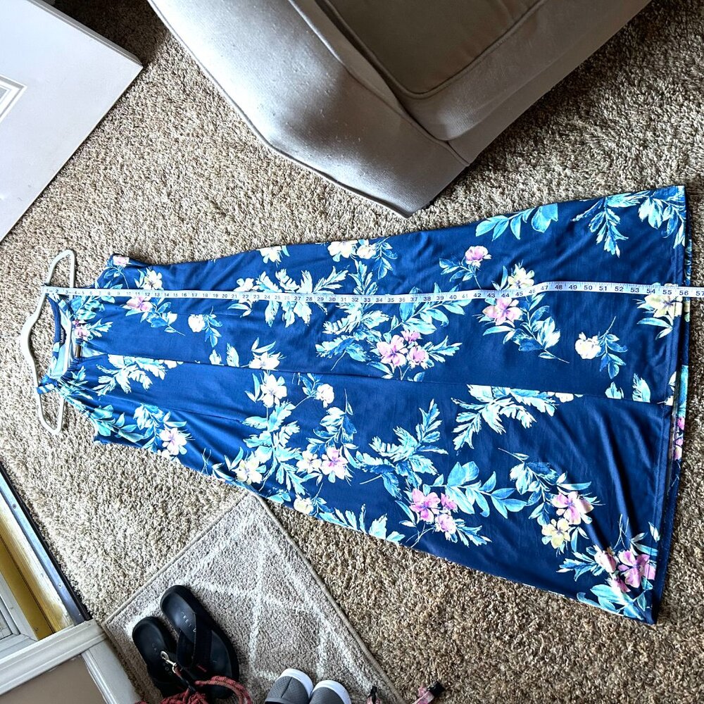 Glamour women maxi dress size 10 blue floral round neck sleeveless cutout gold - Picture 7 of 15